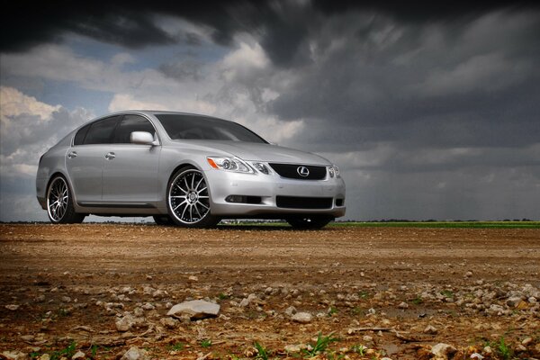 Lexus in the desert on an autumn evening