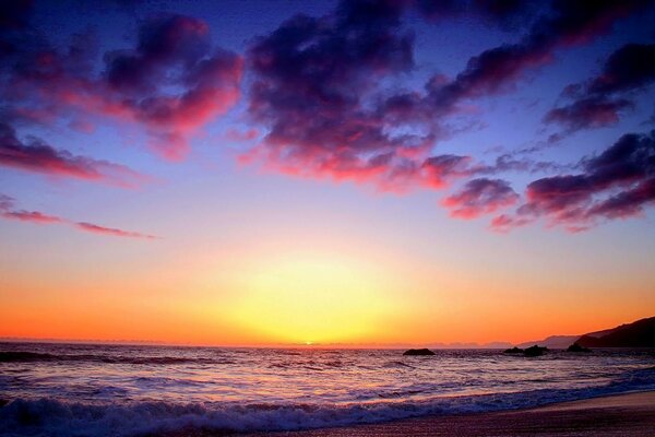 Evening sky on the sea surf