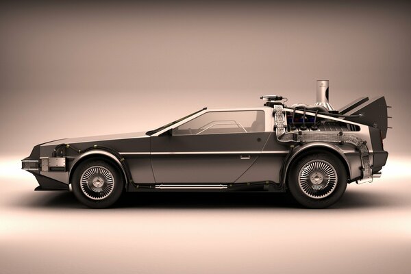 Photo de voiture DeLorean dmc-12 du film Retour vers le futur avec effet sépia