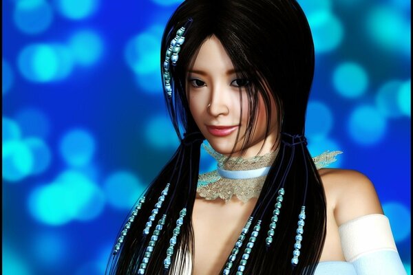 Cute Asian black-haired girl. 3d girl