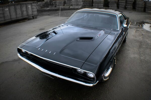 Black car on gray asphalt