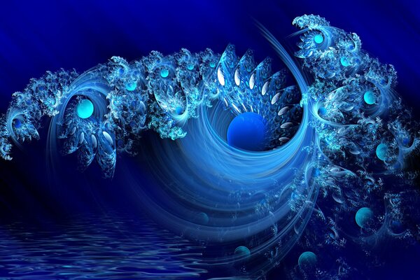 Abstract blue fractals resembling waves and the sea