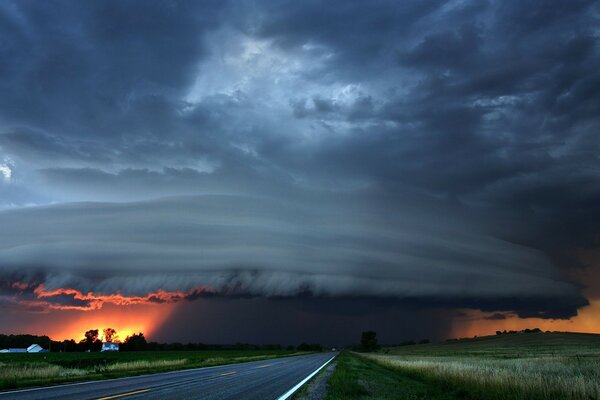 Landscape stormy sky at sunset