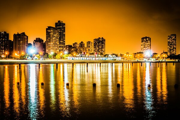 Chicago night photo with reflection