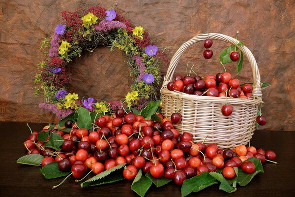 Charming berries in a straw basket