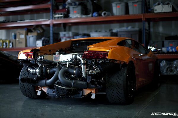 Disassembled rear of a Lamborghini car