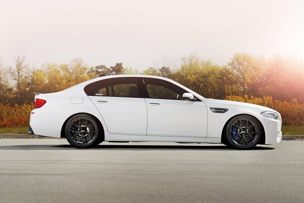 Snow-white BMW on an autumn background