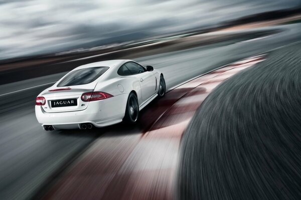 Jaguar XKR bianco alla velocità