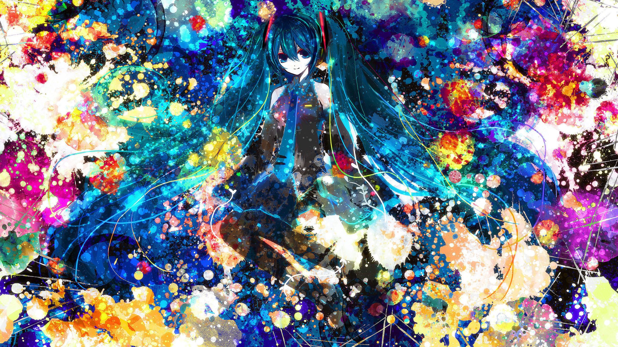 blue hair paint hatsune miku anime vocaloid