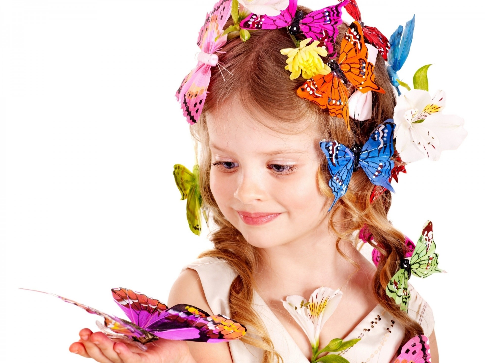 girl background butterfly flower views white photo