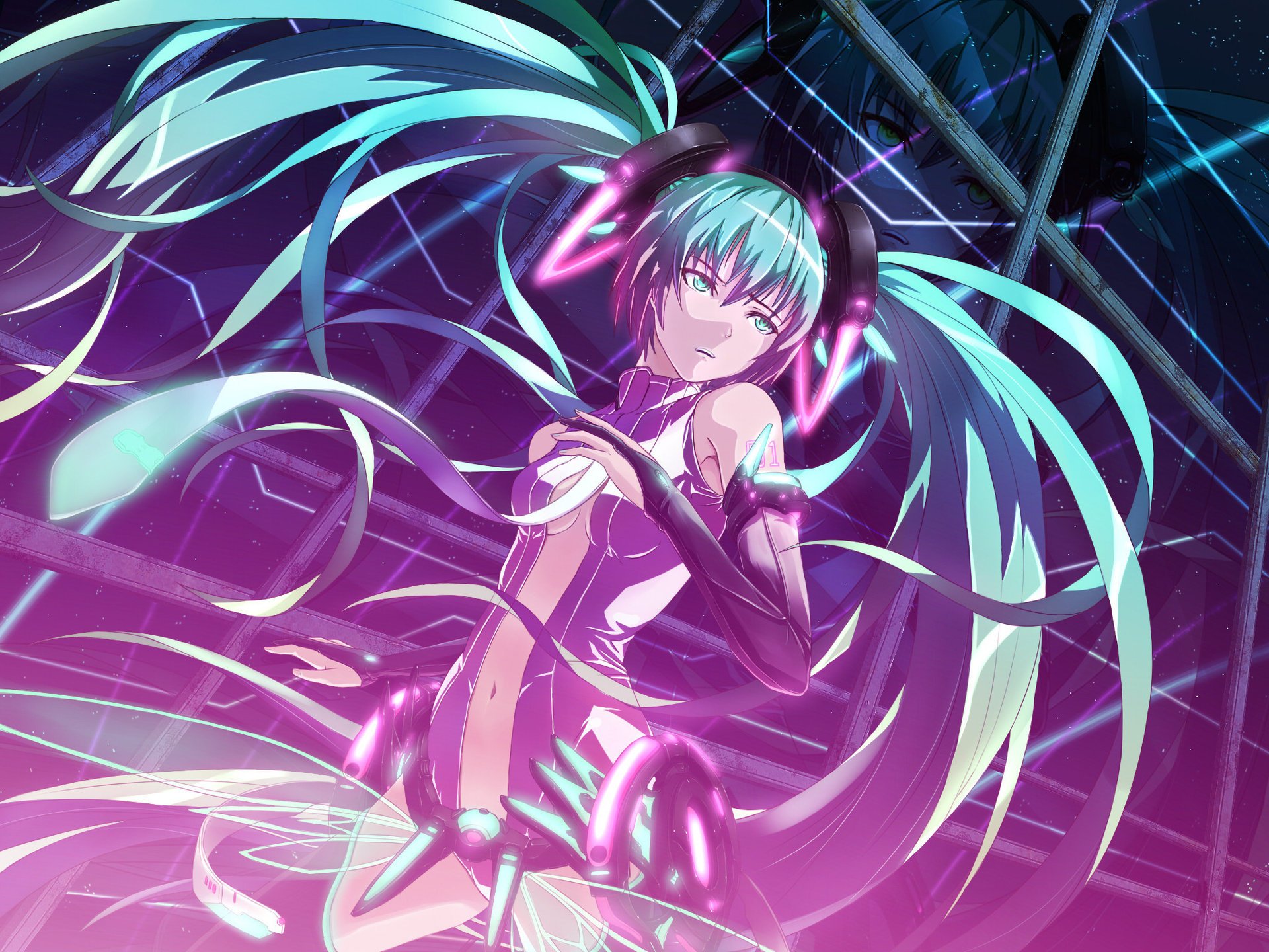 anime hatsune miku vocaloid pelo azul