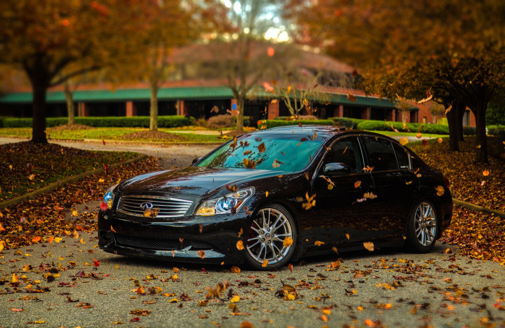 infiniti g35s noir tuning infiniti noir automne feuilles