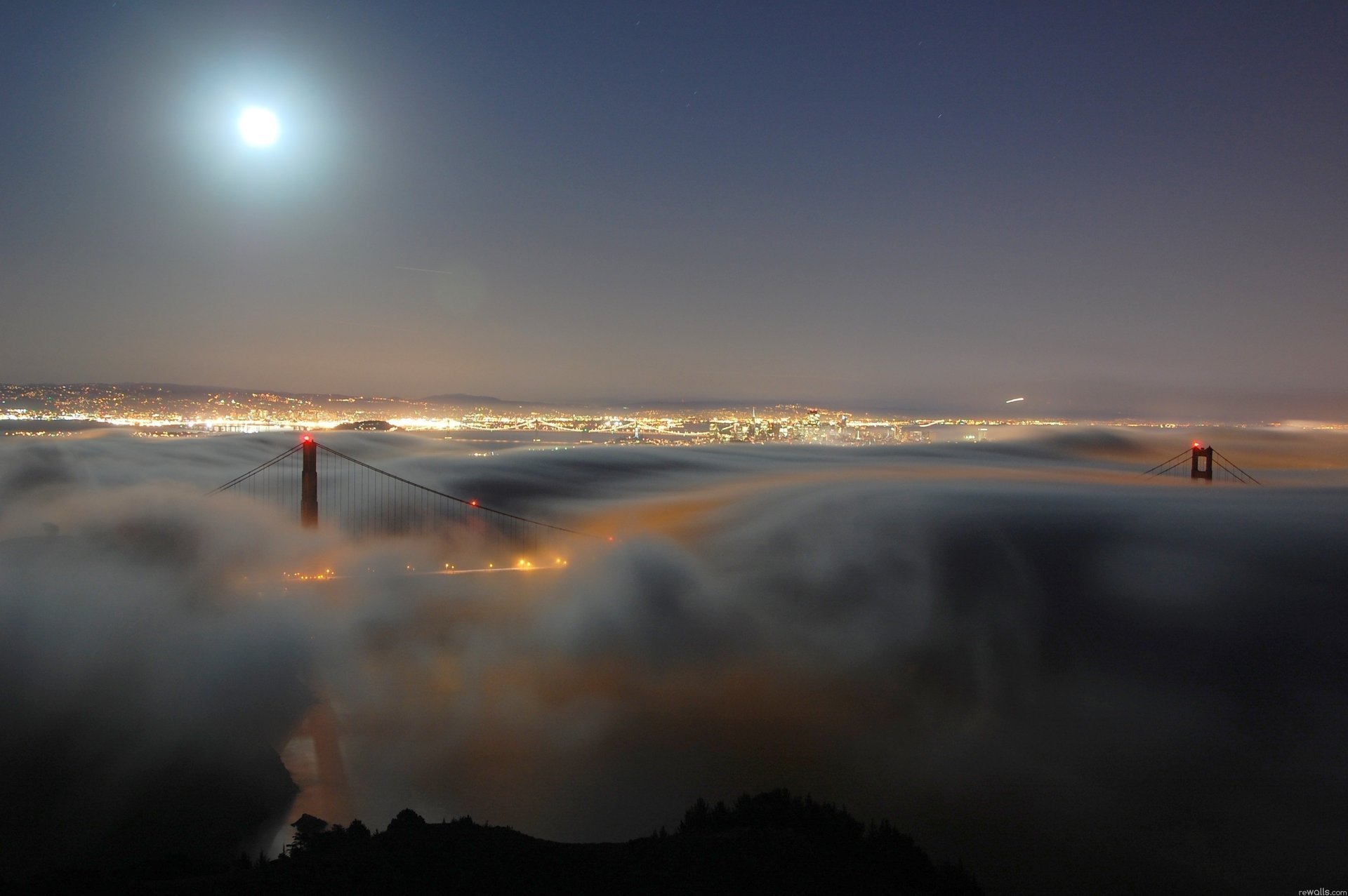 stadt lichter nebel dunst abend brücke nacht mond