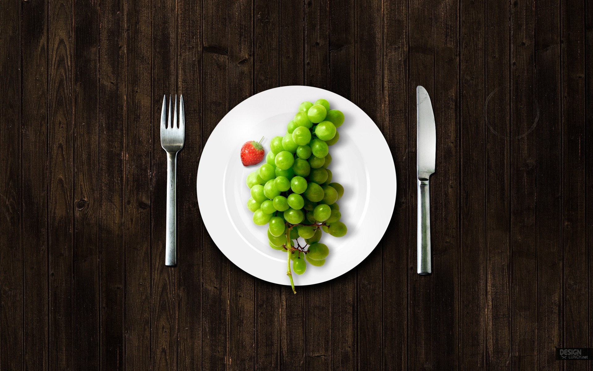 grapes fork knife dish