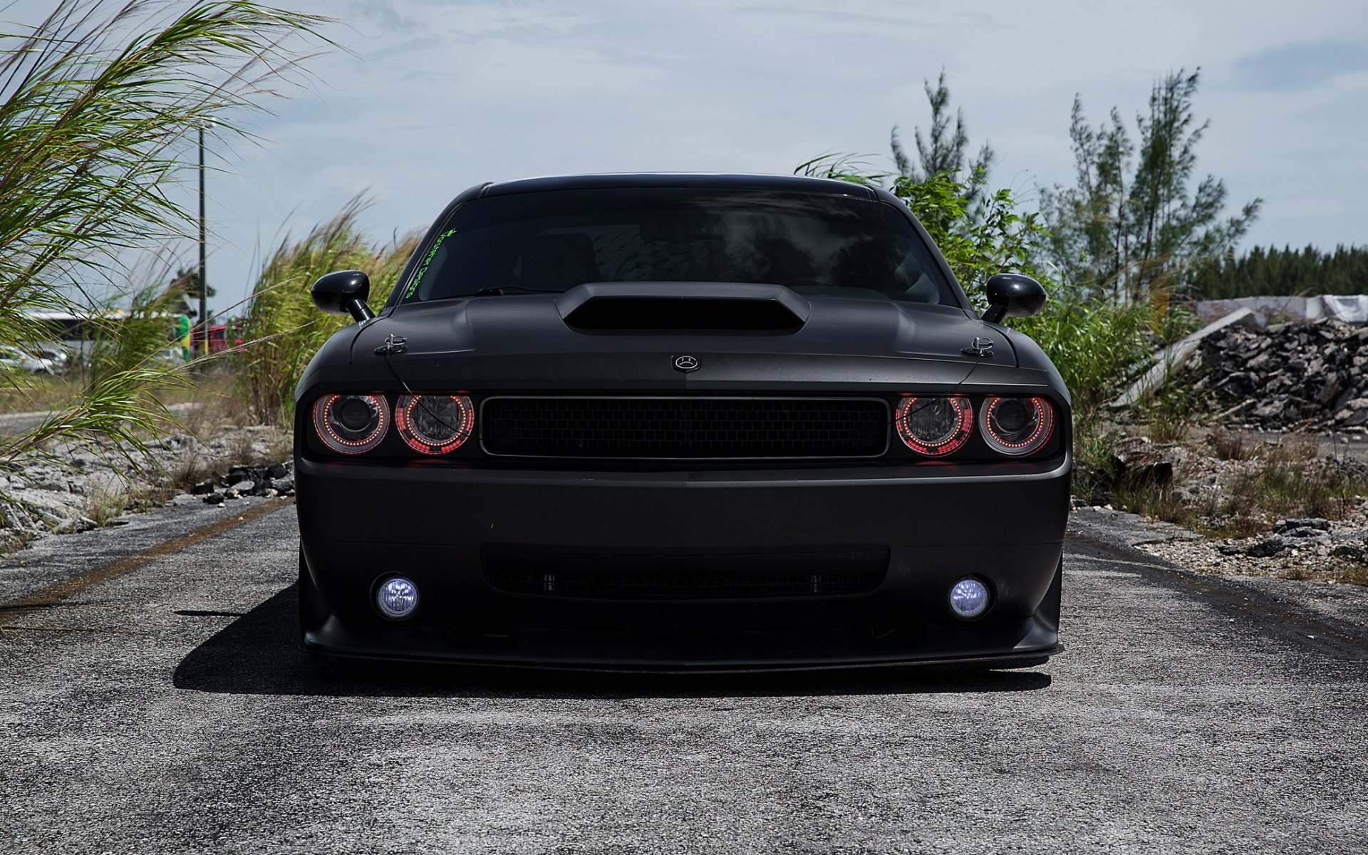 dodge challenger srt8 car tuning black matte muscle car front