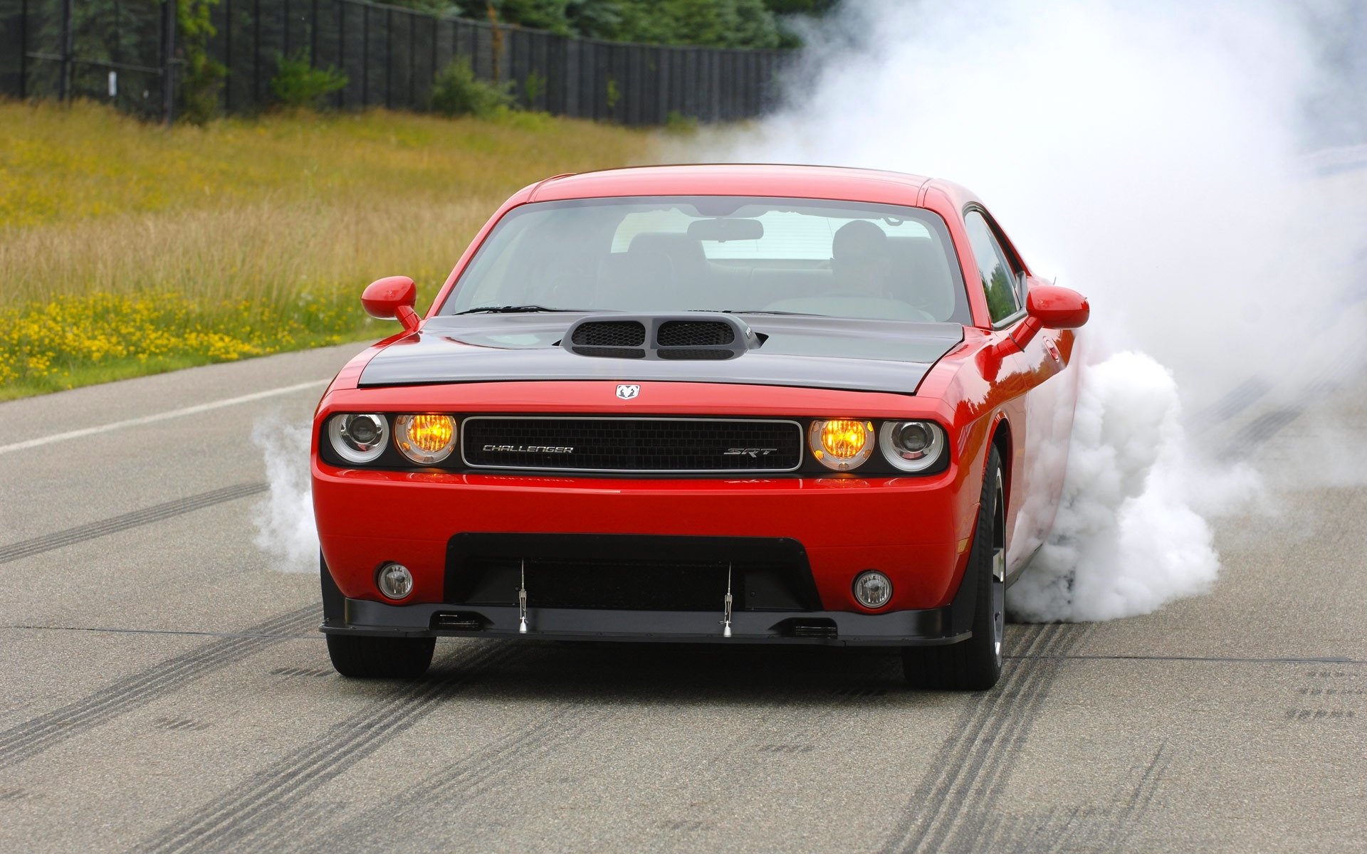 dodge challenger srt8 car front headlights dodge red smoke asphalt