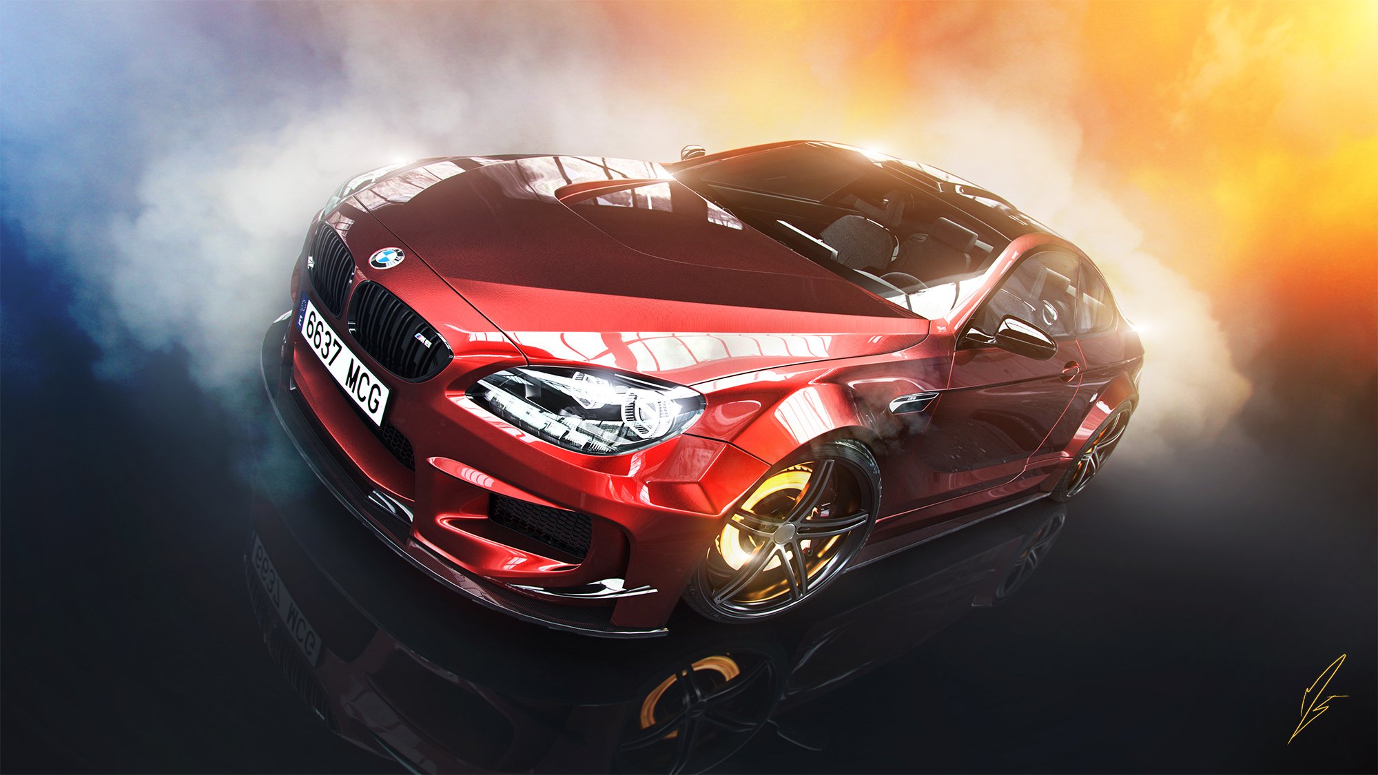 bmw m6 prior design red car brake smoke