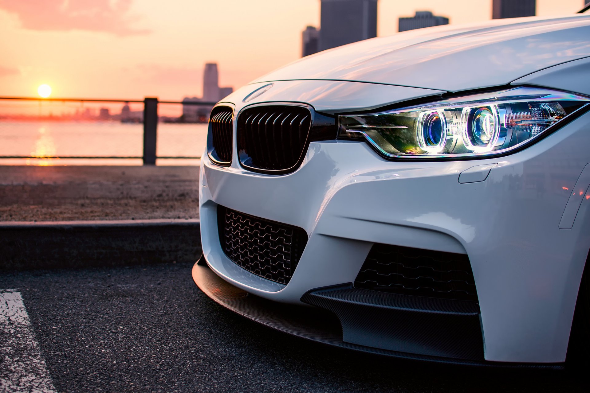 bmw 335i serie weiß sonne licht stadt