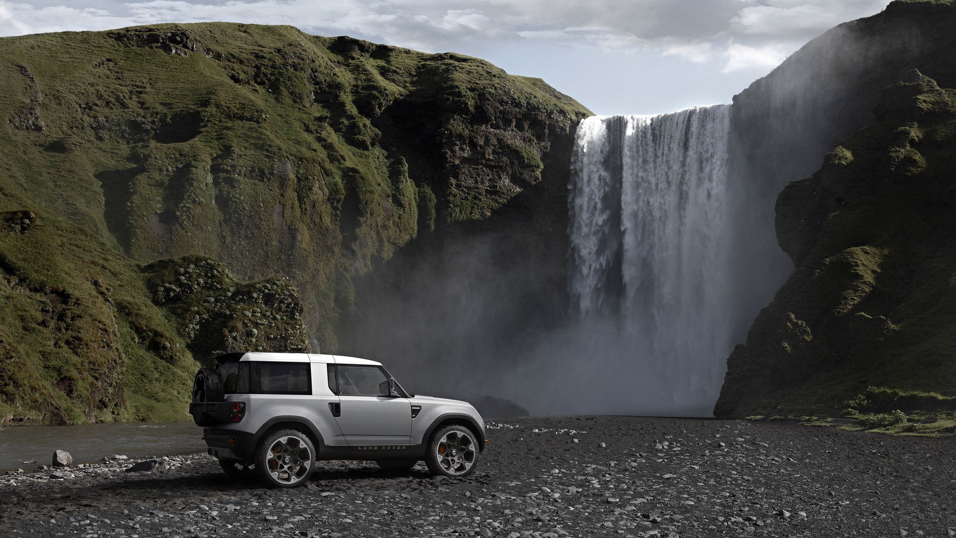 land rover sport montagne rocce paesaggio cascata