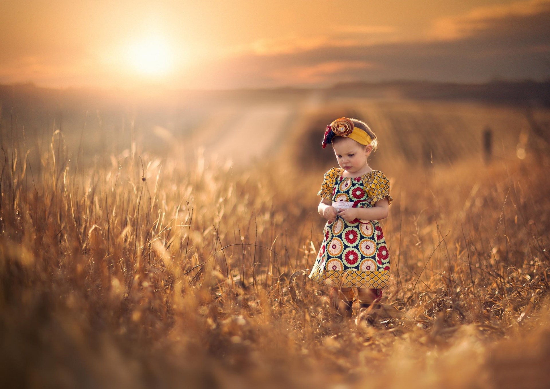 the distance girl space bokeh sun dress the field