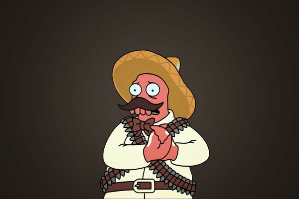 Personaje de dibujos animados de Futurama sobre un fondo oscuro