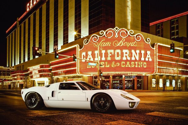 Sporty white car in Las Vegas