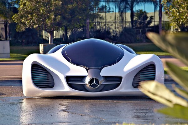 A white Mercedes. Front view