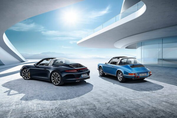 911 targa c and Porsche cars in the courtyard of an elite villa