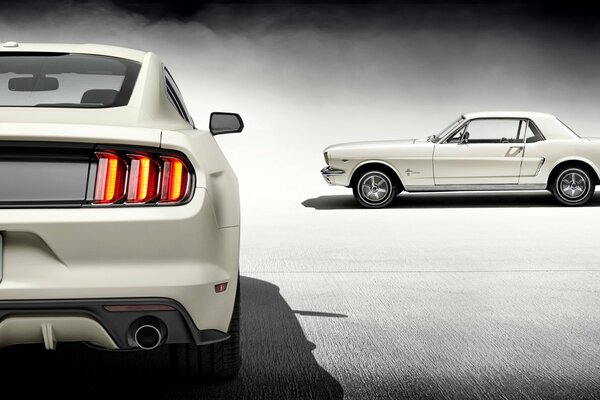 White Ford Mustang 50s Rear and Front