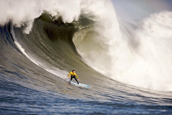 Surfer on a board on a big sea wave