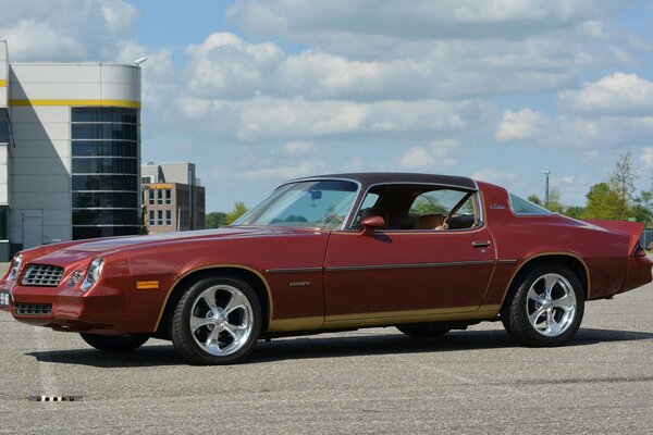 Chevrolet Camaro Bordeaux sull asfalto della città