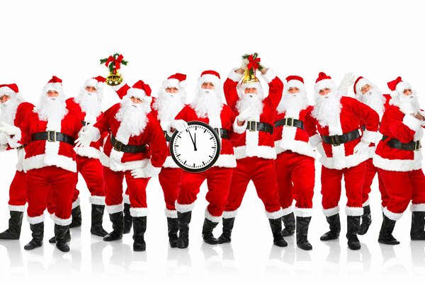 A lot of Santa Claus on a white background