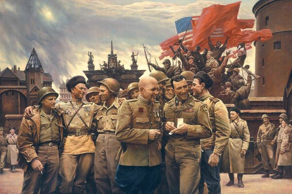 Soldiers of the USA and the USSR rejoice in victory