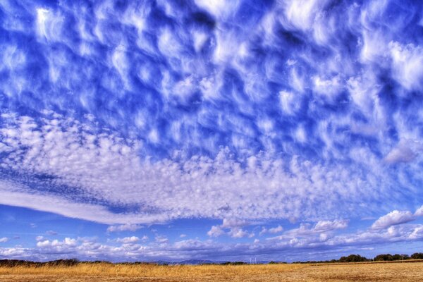 Blauer Himmel mit gefiederten Wolken