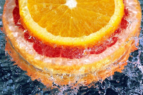 Slices of all citrus fruits in water