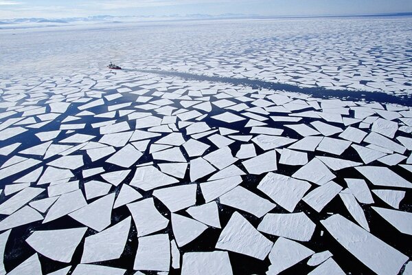 Floating icebreaker in Antarctica