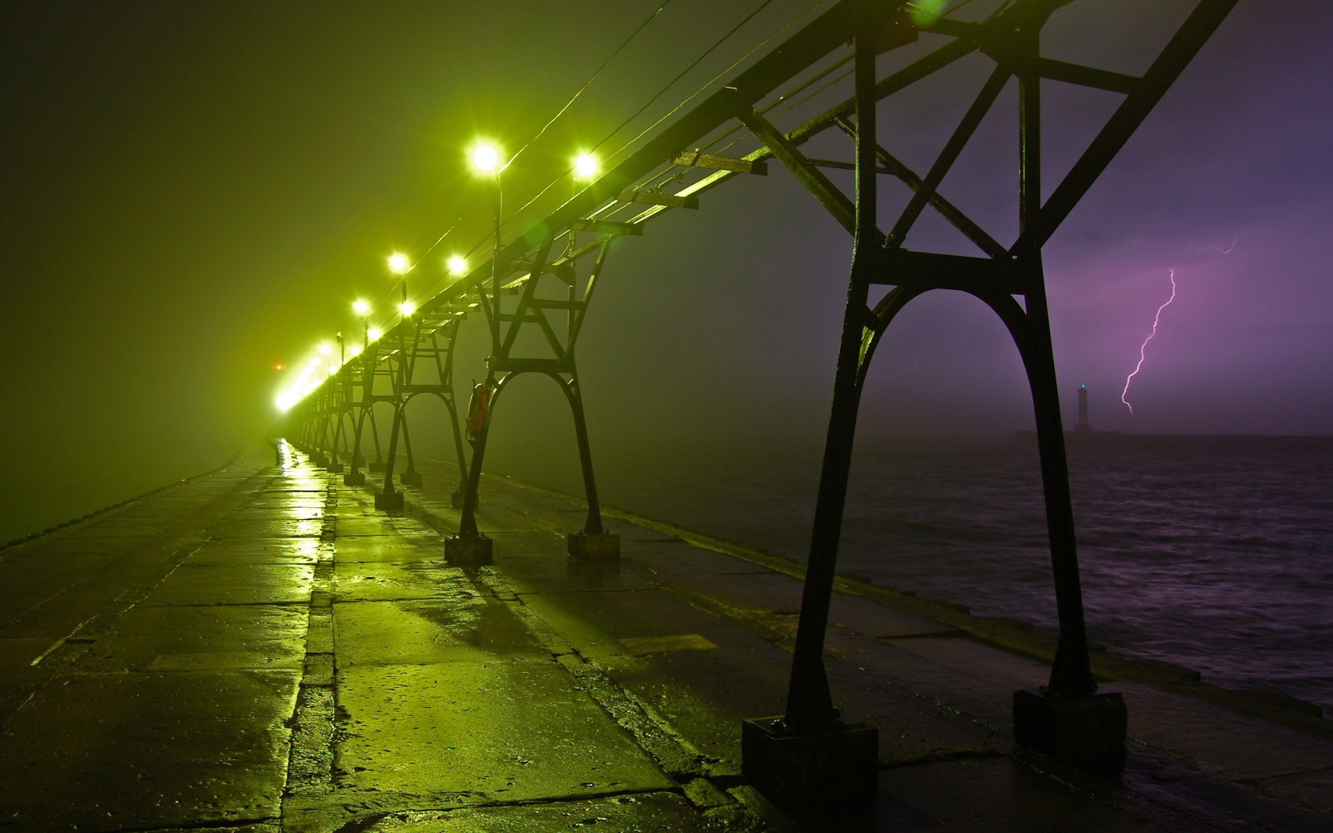 puente iluminación luces relámpago noche