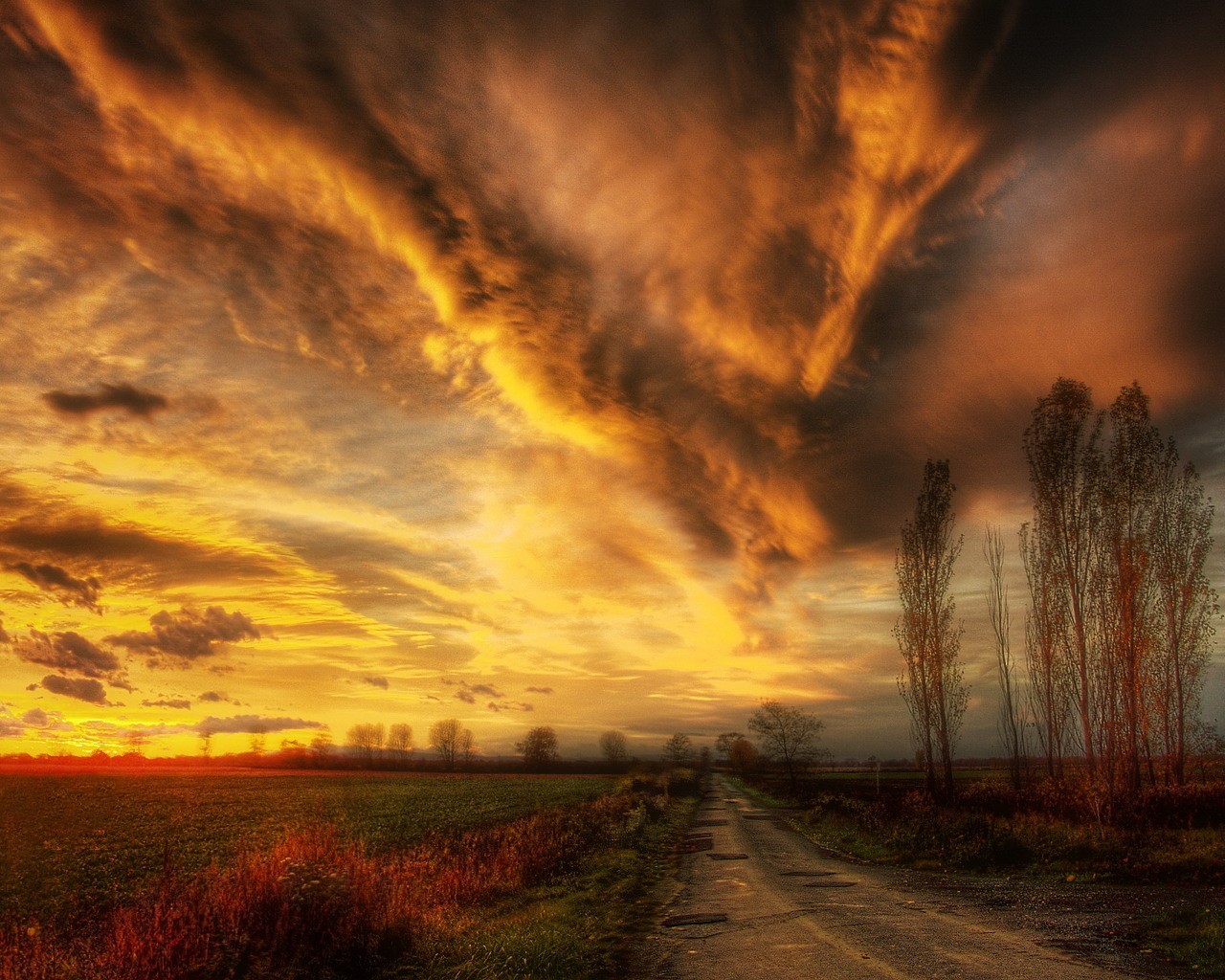 strada nuvole alberi hdr