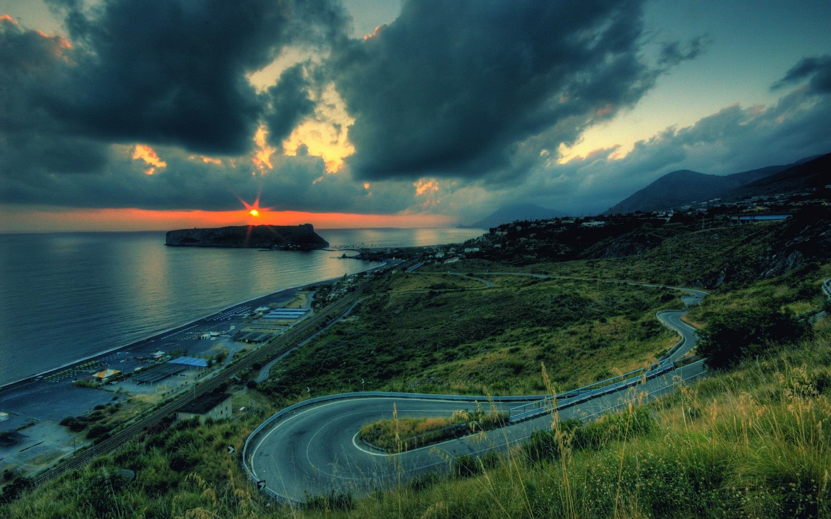 route tour coucher de soleil nuages mer