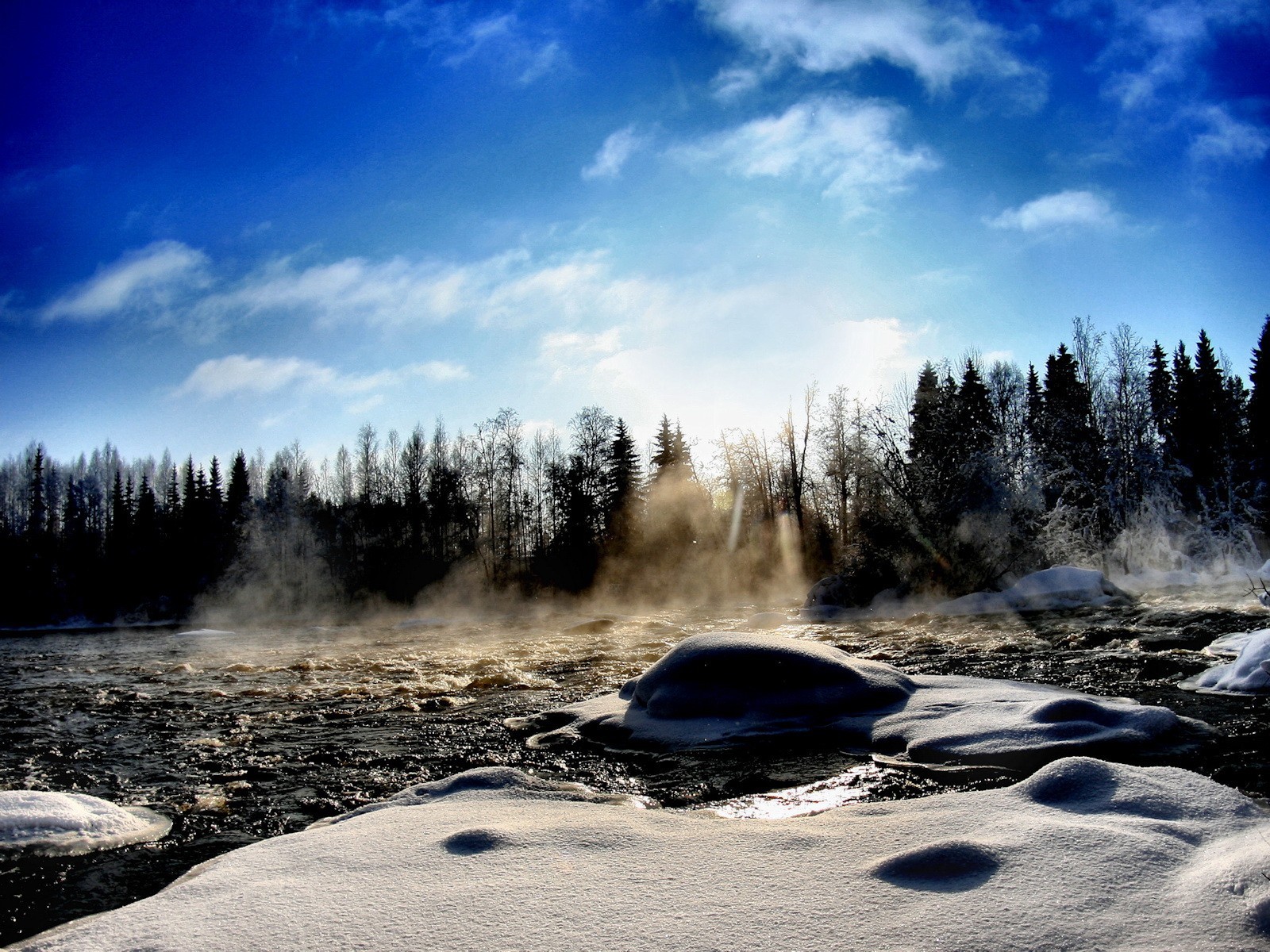 río invierno nieve árboles