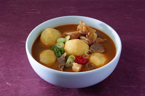 In the white thicket delicious soup vegetables meat tomato paste