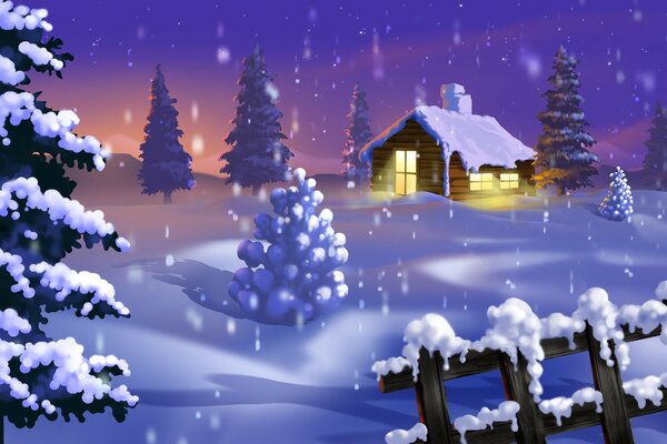 Märchenhaftes Haus im Wald im Winter