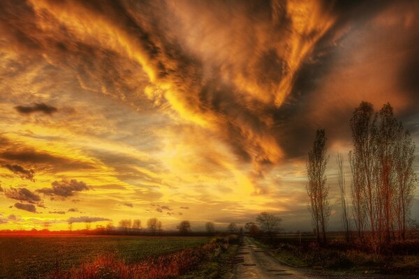 Beautiful sunset with clouds