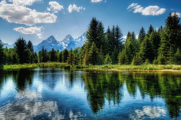 Picturesque landscape of mountains forests and lakes