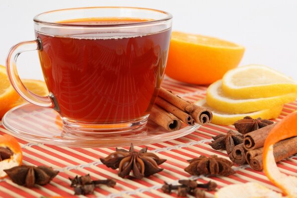 Tea with cinnamon and orange peel