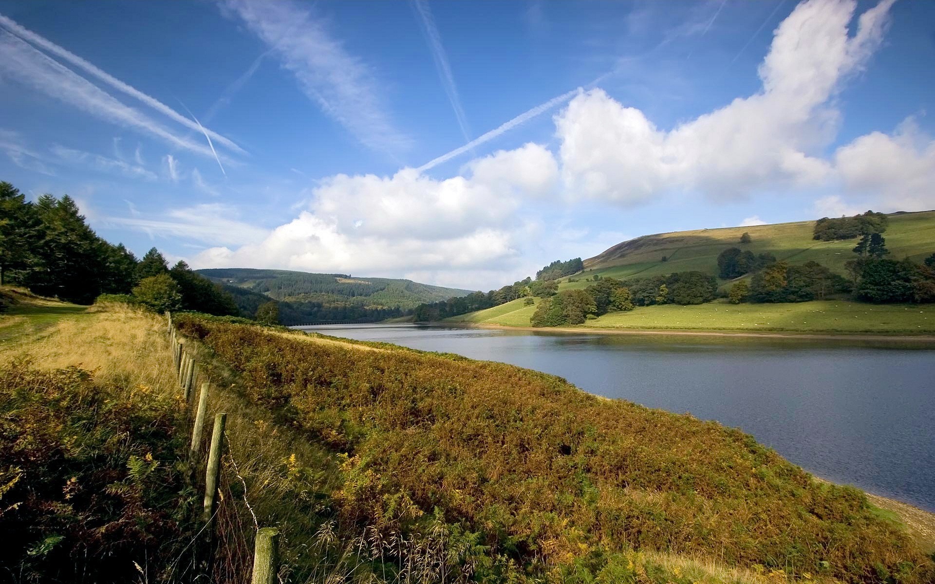 fence river clouds gra