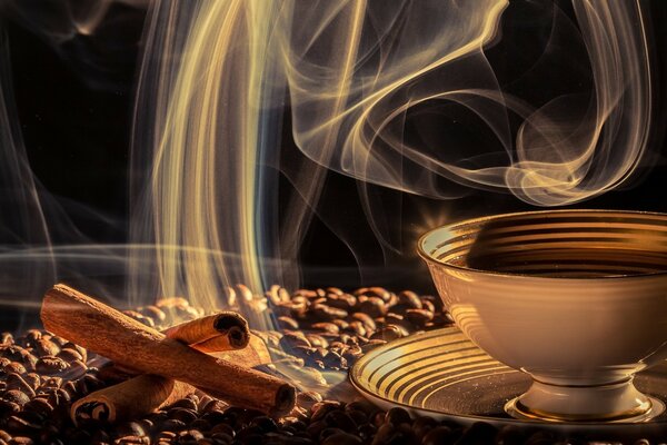 Grains de café, tubes de cannelle