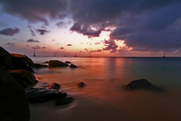 Beautiful red sunset on the seashore