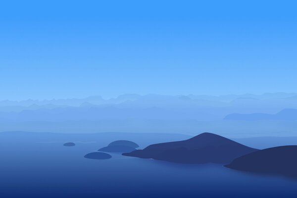 Синие холмы в туманном море