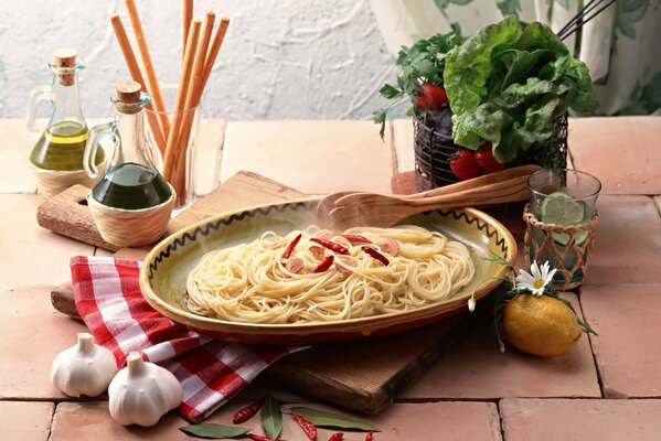 Gericht Heiße Spaghetti Stillleben